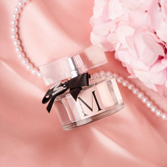 Parfum bottle with pearl and flower