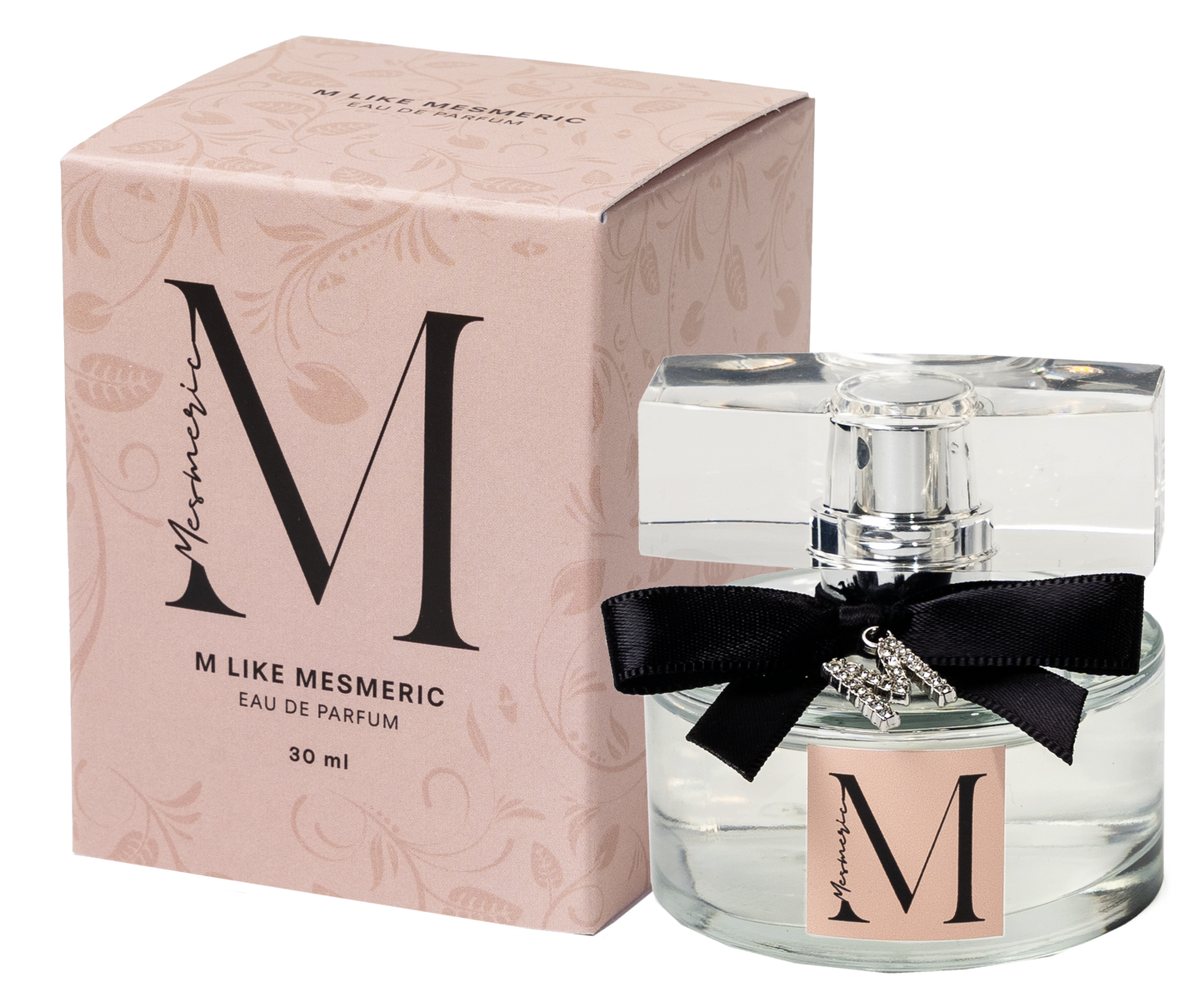 A bottle of M like Mesmeric parfume.